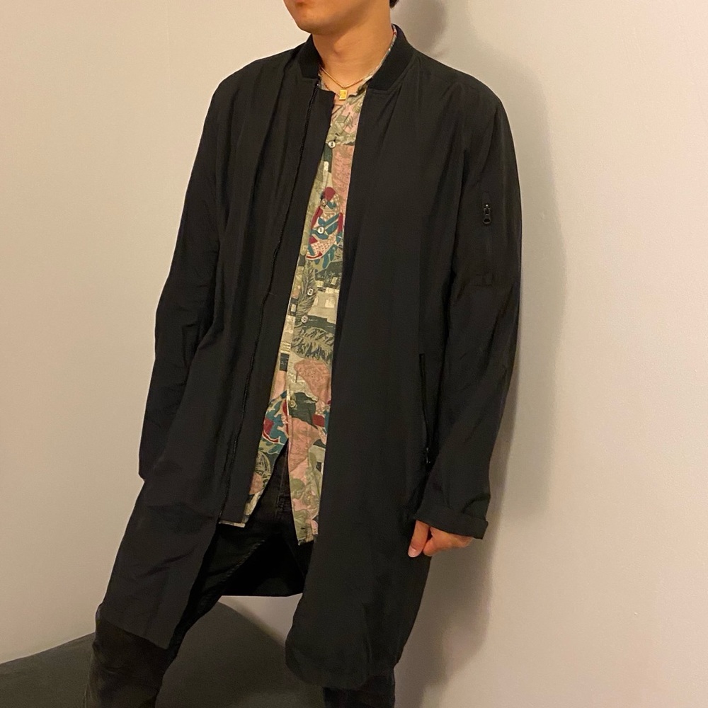 Long black bomber jacket